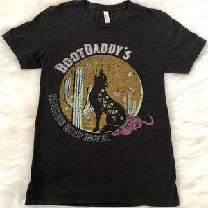 Dark charcoal grey graphic tee.